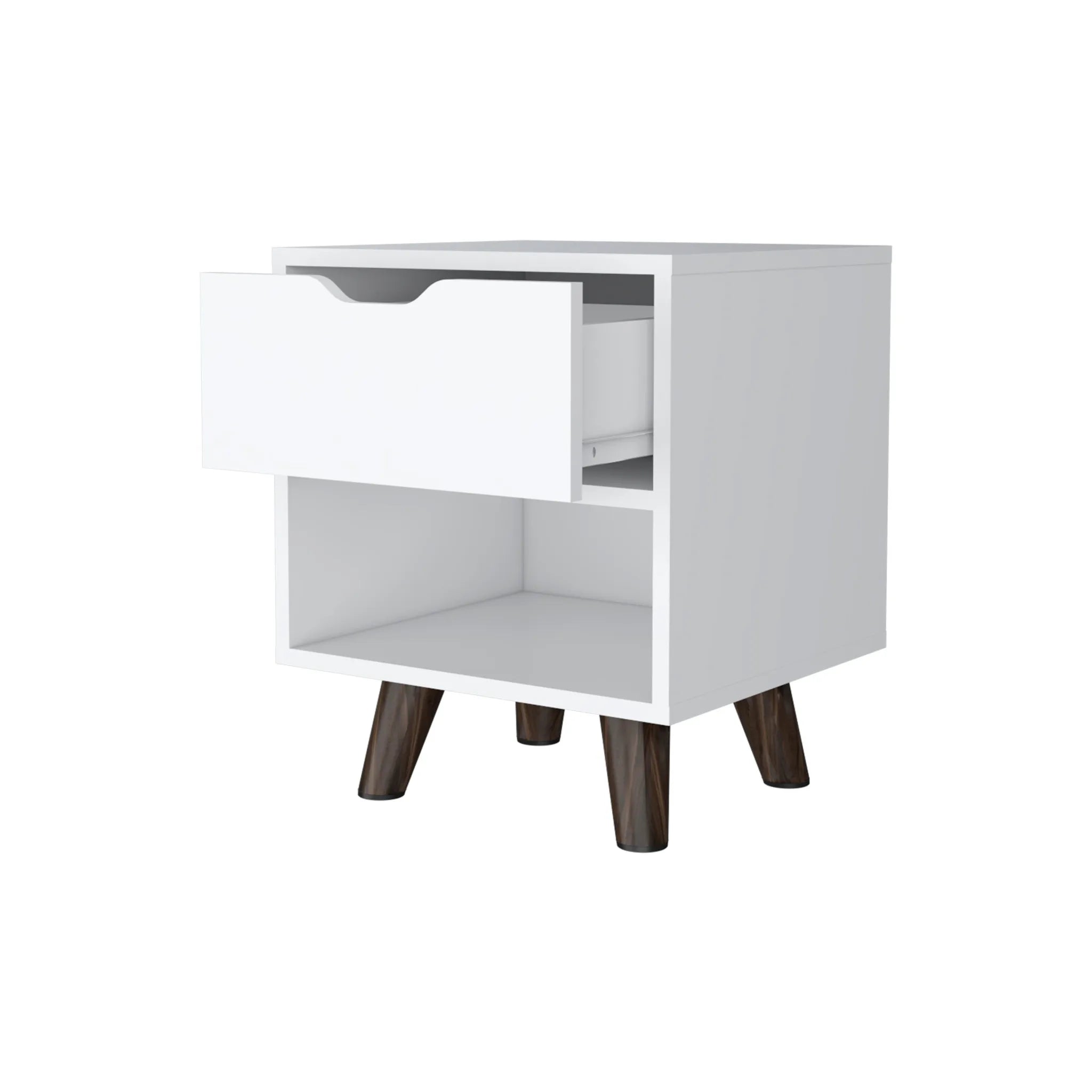 HMS Modern 19\" White Wood One-Drawer Nightstand Bedroom Living Room Home Furniture for Apartments