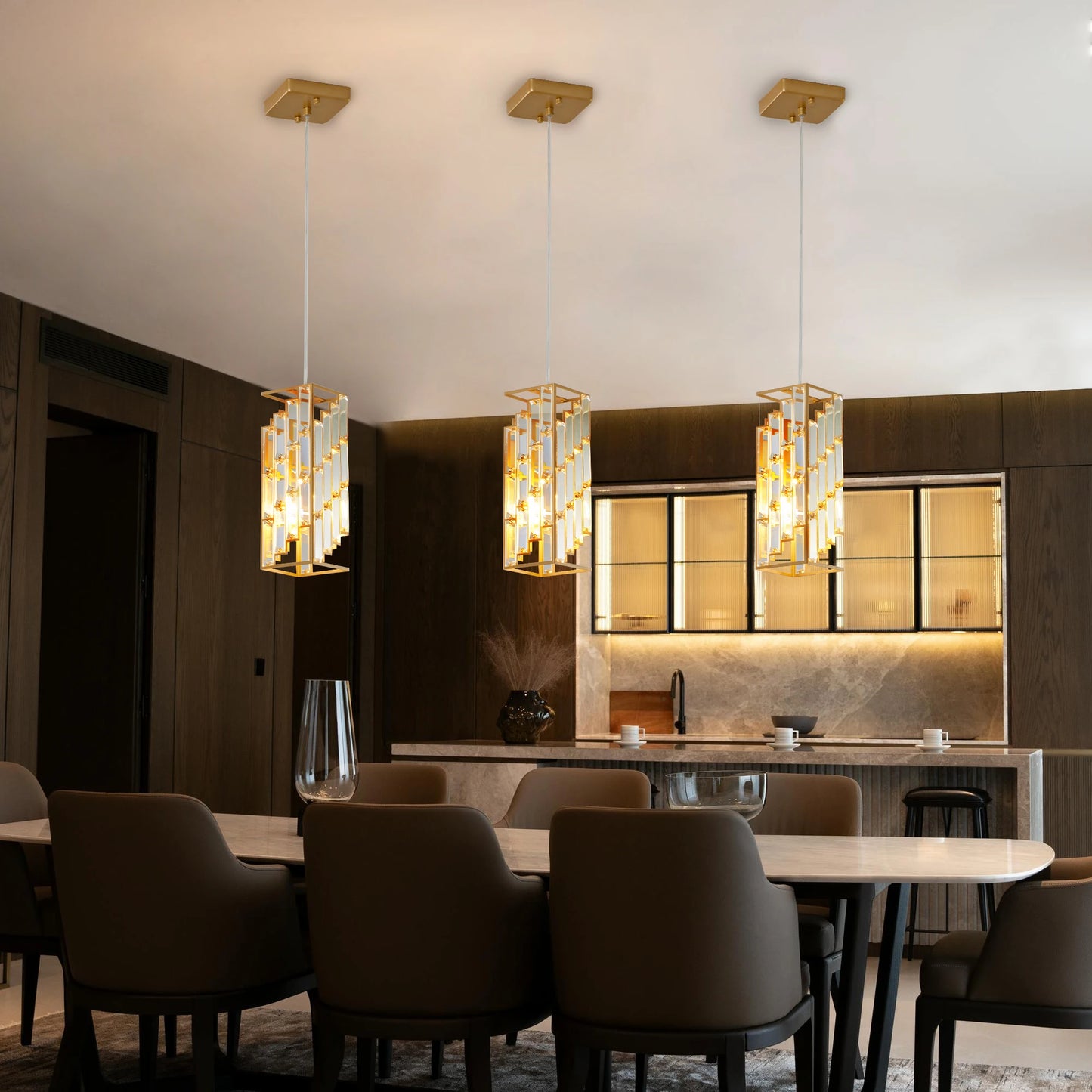 Golden Pendant Lighting Modern Pendant Light Mini Crystal Chandeliers Adjustable Pendant Light Fixture for Kitchen Island 3 Pack