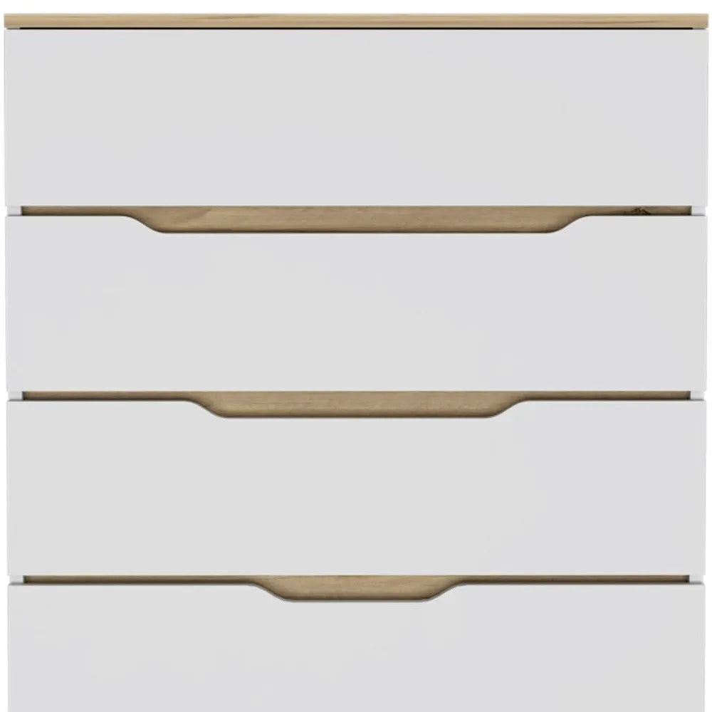 HMS 32\" White and Natural Four Drawer Dresser Stainless Steel and MDF for Living Room or Bedroom Home Furniture