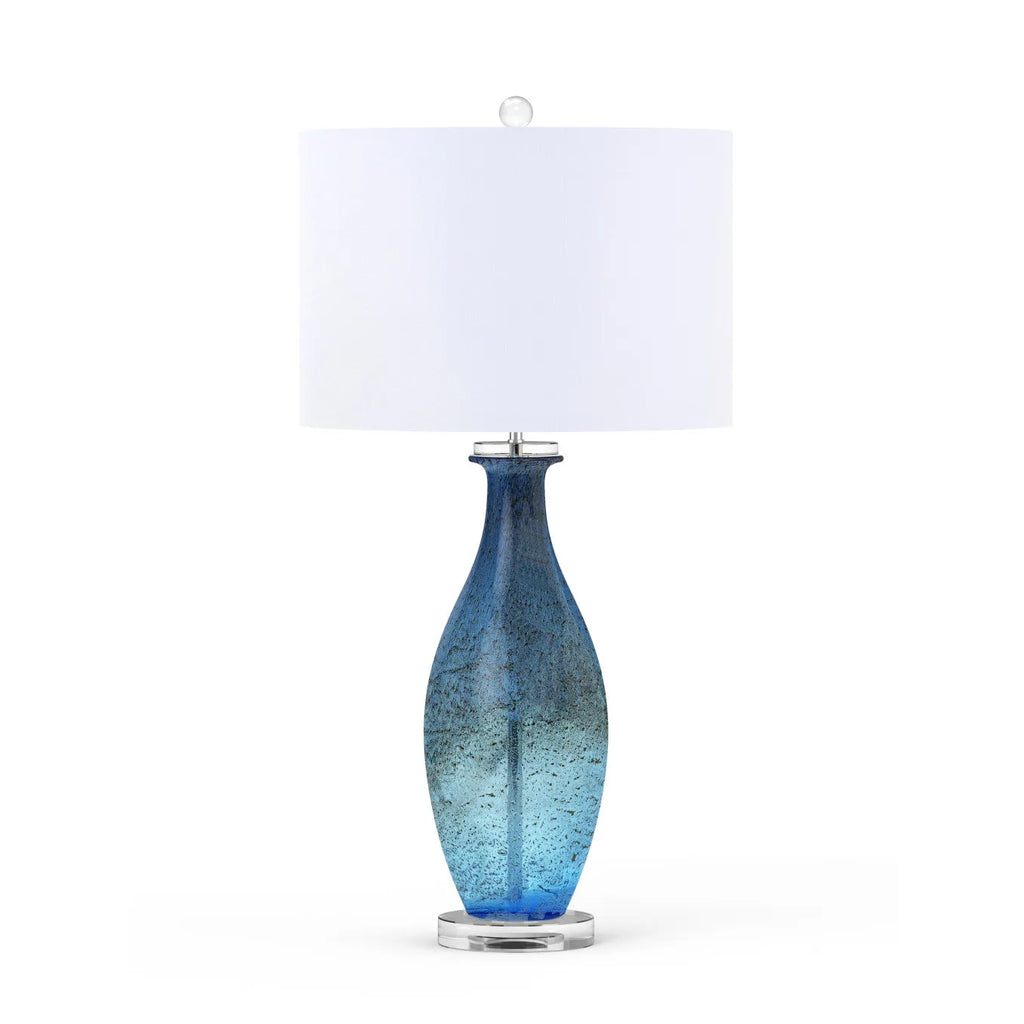 Set of Two 30\" Blue Crystal and Glass Table Lamps with White Drum Shades HMS Premium Lighting