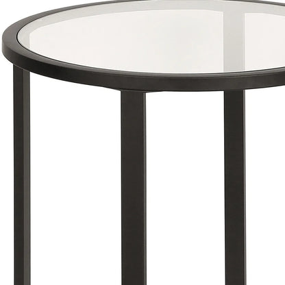 22\" HMS Black and Clear Glass and Steel Round End Table for Living Room Furniture