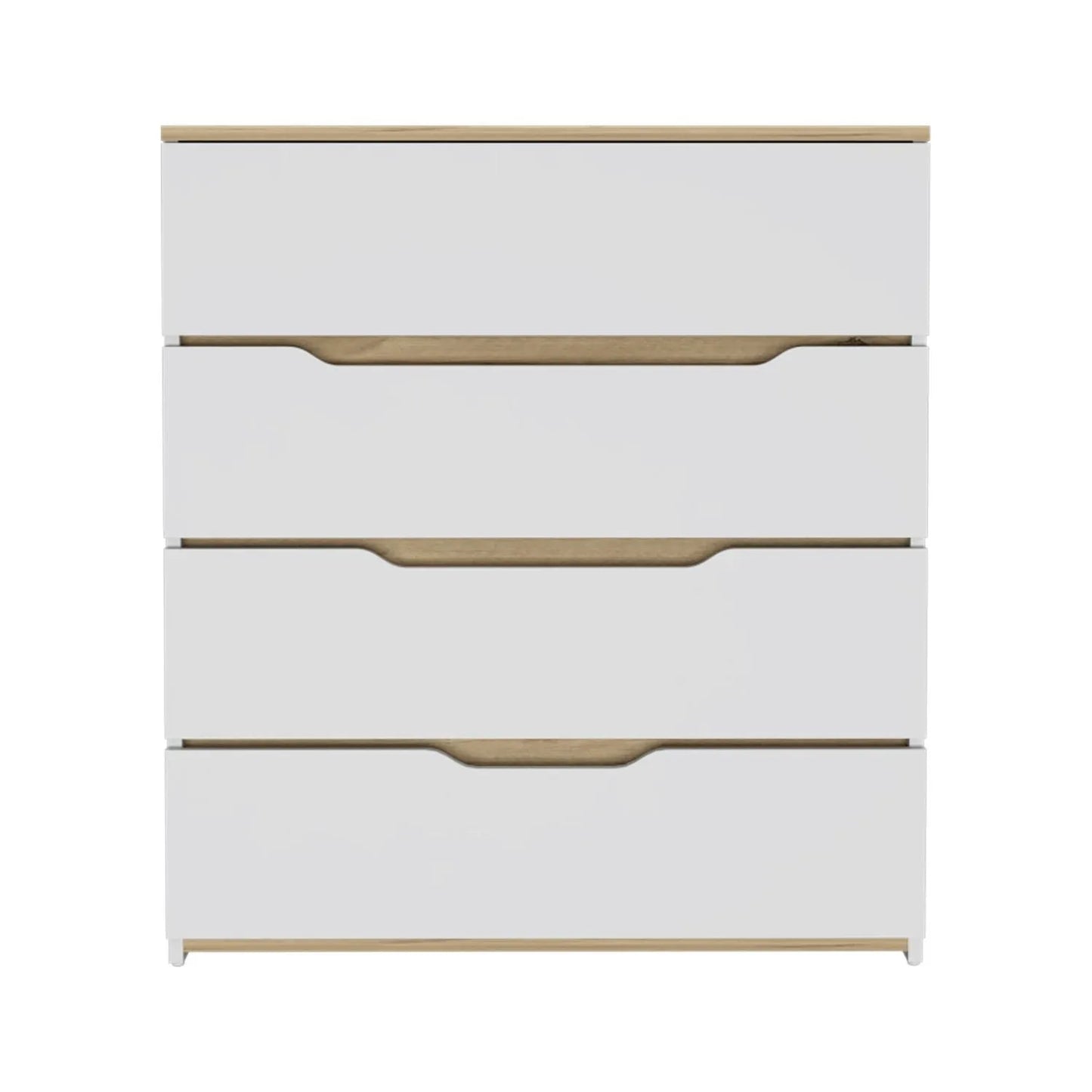 HMS 32\" White and Natural Four Drawer Dresser Stainless Steel and MDF for Living Room or Bedroom Home Furniture
