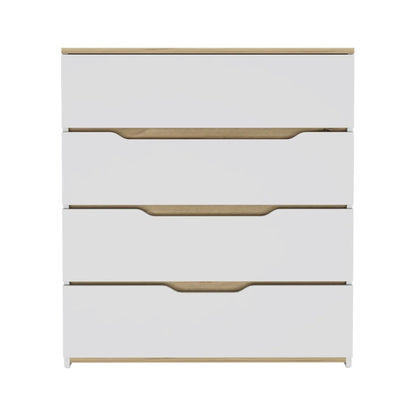 HMS 32\" White and Natural Four Drawer Dresser Stainless Steel and MDF for Living Room or Bedroom Home Furniture