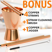 Moscow Mule Copper Mugs - Set of 4 - 100% HANDCRAFTED - Food Safe Pure Solid Copper Mugs - 16 oz Gift Set with BONUS: Highest Quality Cocktail Copper