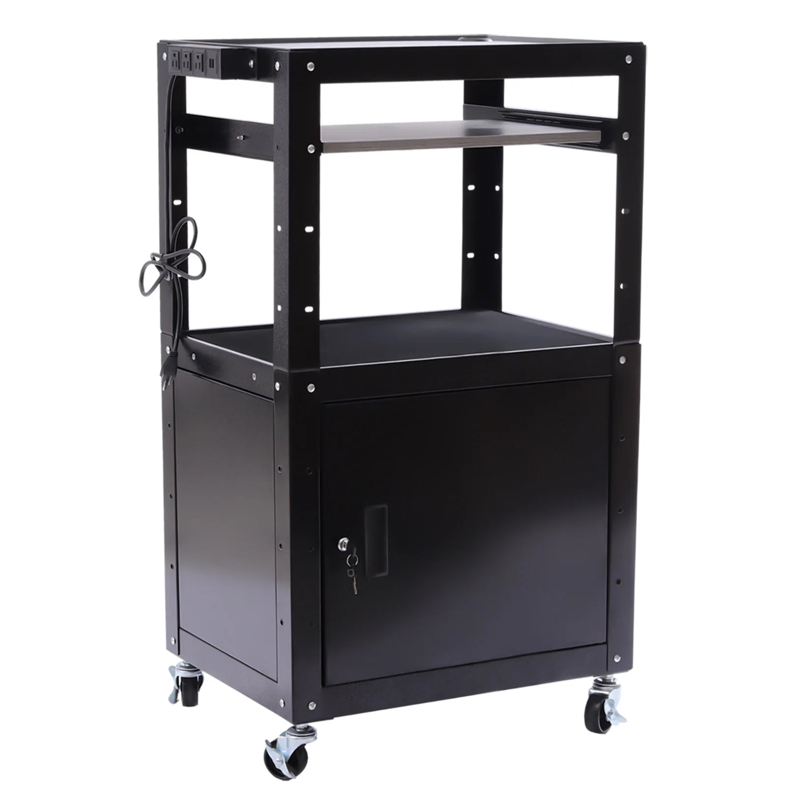 Adjustable Work Cart, 2-in-1 Design with Lockable Cabinet, 360° Wheels, Perfect for Office Devices & Documents