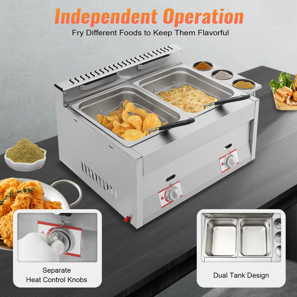 kitchen accessories-Commercial Deep Fryer: Quick Heat-Up, Dual Tank Large Capacity, Efficient and High-Quality Cooking