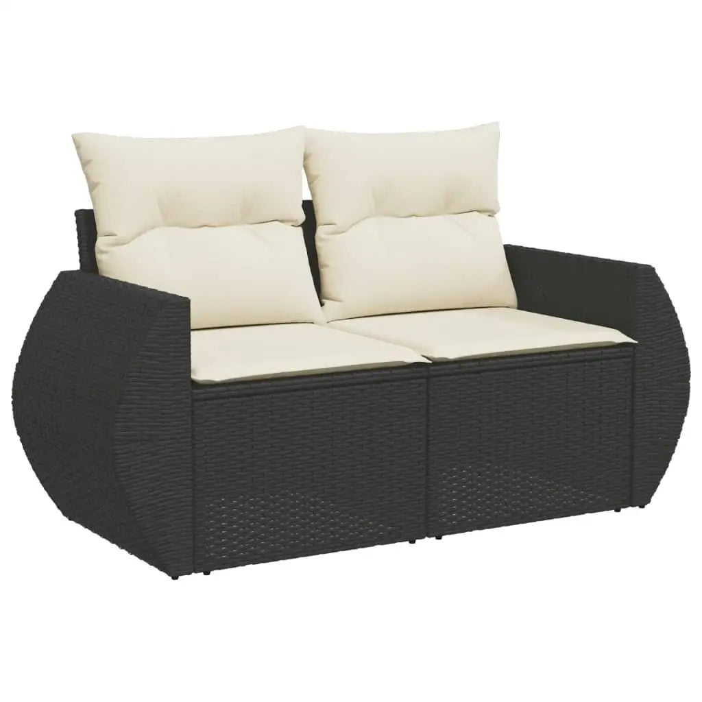 Garden Sofa Set Black Rattan Outdoor Furniture with Powder Coated Steel Frame and Tempered Glass Table