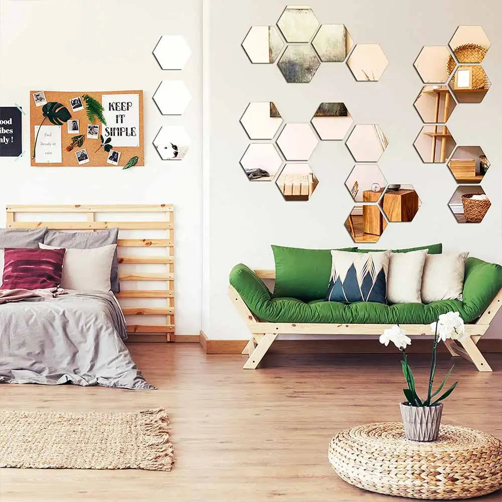 MCDFL Large Hexagonal Mirror Stickers for Bedroom Big Acrylic Wall Mirrors Model Decorative Self-Adhesive Bathroom Soft 3d Tiles
