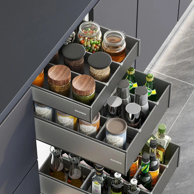 Factory Wholesale Metal Cabinet Drawer Basket Kitchen Organizer Rack Kitchenware Seasoning Bottle Pull Out Drawer Basket