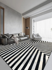 Modern Luxury Cowhide Carpet Black and White Stripes Mosaic Floor Mat Living Room Sofa Tea Table Cushion Bedroom Bedside Rug