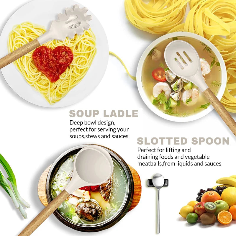 12pcs Silicone Kitchenware Cooking Utensils Set Non Stick Cookware Spatula Shovel Egg Beaters Baking Set with Storage Bucket