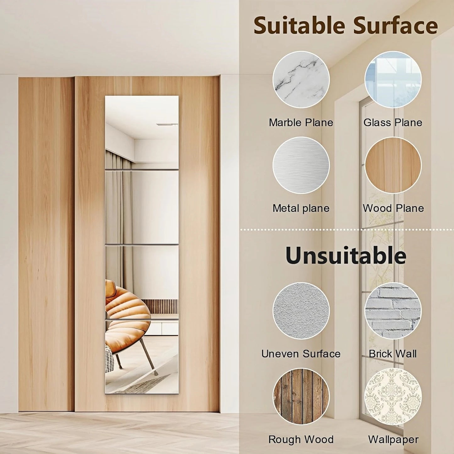 Flexible Acrylic Wall Mirrors Adhesive Mirror Sticker for Home Gym,Bedroom,Bathroom,living Room,Unbreakable Decorative Mirrors