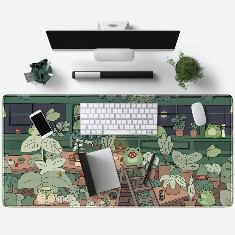 Cute Frog Kawaii Green Desk Decor Mat Large Gaming Mouse Pad for Computer Keyboard Laptop Home Office Accessories for Girl 31.5
