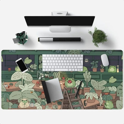 Cute Frog Kawaii Green Desk Decor Mat Large Gaming Mouse Pad for Computer Keyboard Laptop Home Office Accessories for Girl 31.5