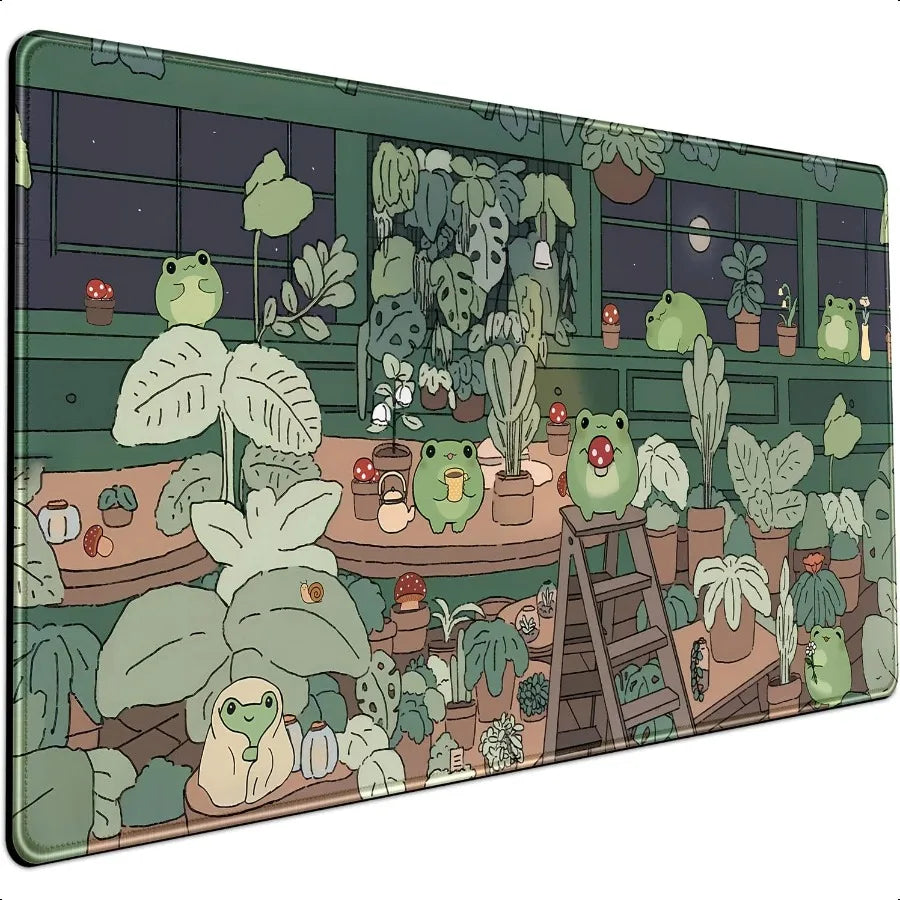 Cute Frog Kawaii Green Desk Decor Mat Large Gaming Mouse Pad for Computer Keyboard Laptop Home Office Accessories for Girl 31.5