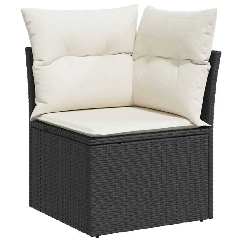 Garden Sofa Set Black Rattan Outdoor Furniture with Powder Coated Steel Frame and Tempered Glass Table