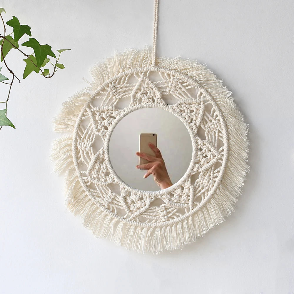 Macrame Mirror Wall Decoration Boho Home Decor Mirrors for Bedroom Wall Mirrors for Living Room Baby Room Decoration Nursery