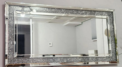 Large Decor Mirrors Rectangle Venetian Wall Mirrors Polished Crush Crystal Diamond Edge 120x60x2.5cm for Living Room Hallway
