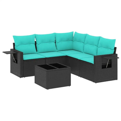 6 Piece Outdoor Patio Sofa Set with Cushions Black Rattan Furniture Stylish Garden Seating