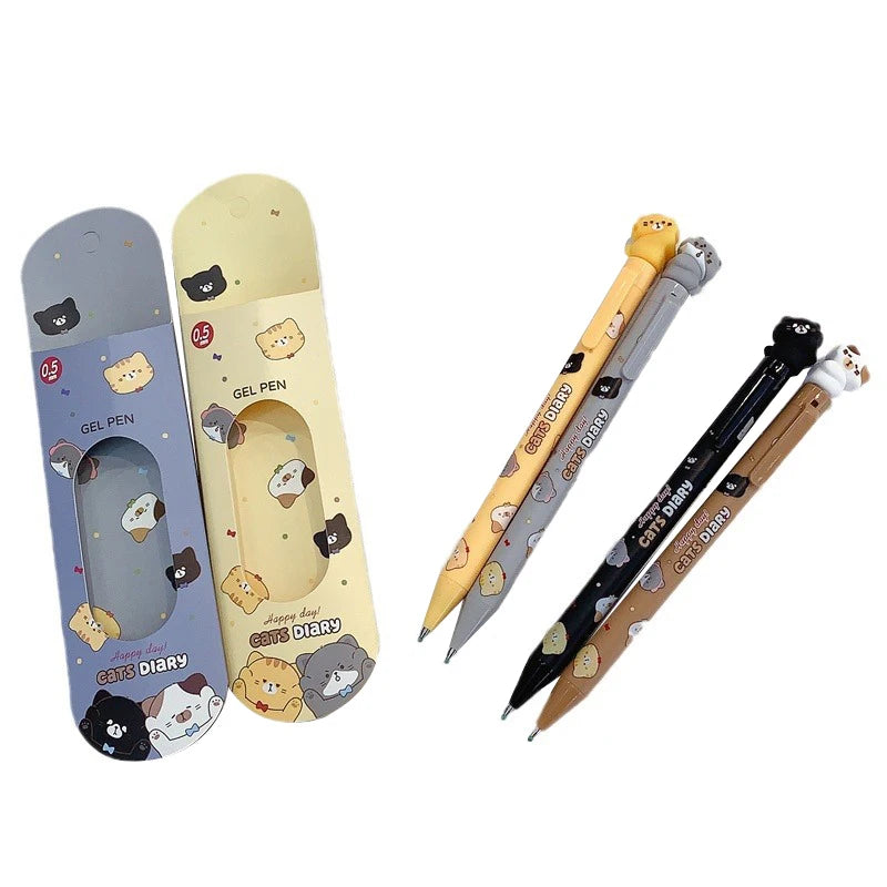 2pcs/box Kawaii Stationery Office Accessories School Supplies Kit Gift Cat Cute Pens Aesthetic Black Ink Gel Pen Ballpoint Pen