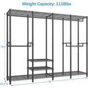 Wire Garment Rack Heavy Duty Clothes Rack for Hanging Clothes, Multi-Functional Bedroom Clothing Rack Freestanding