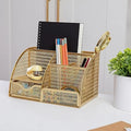 Ryder Gold Mesh Metal Small Desktop Organizer for Office Accessories Notebooks Pen Holder and Drawer