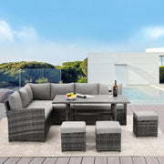 7-piece Patio furniture set, outdoor segmented sofa dialogue set, all-weather wicker vine sofa, Ottoman, gray