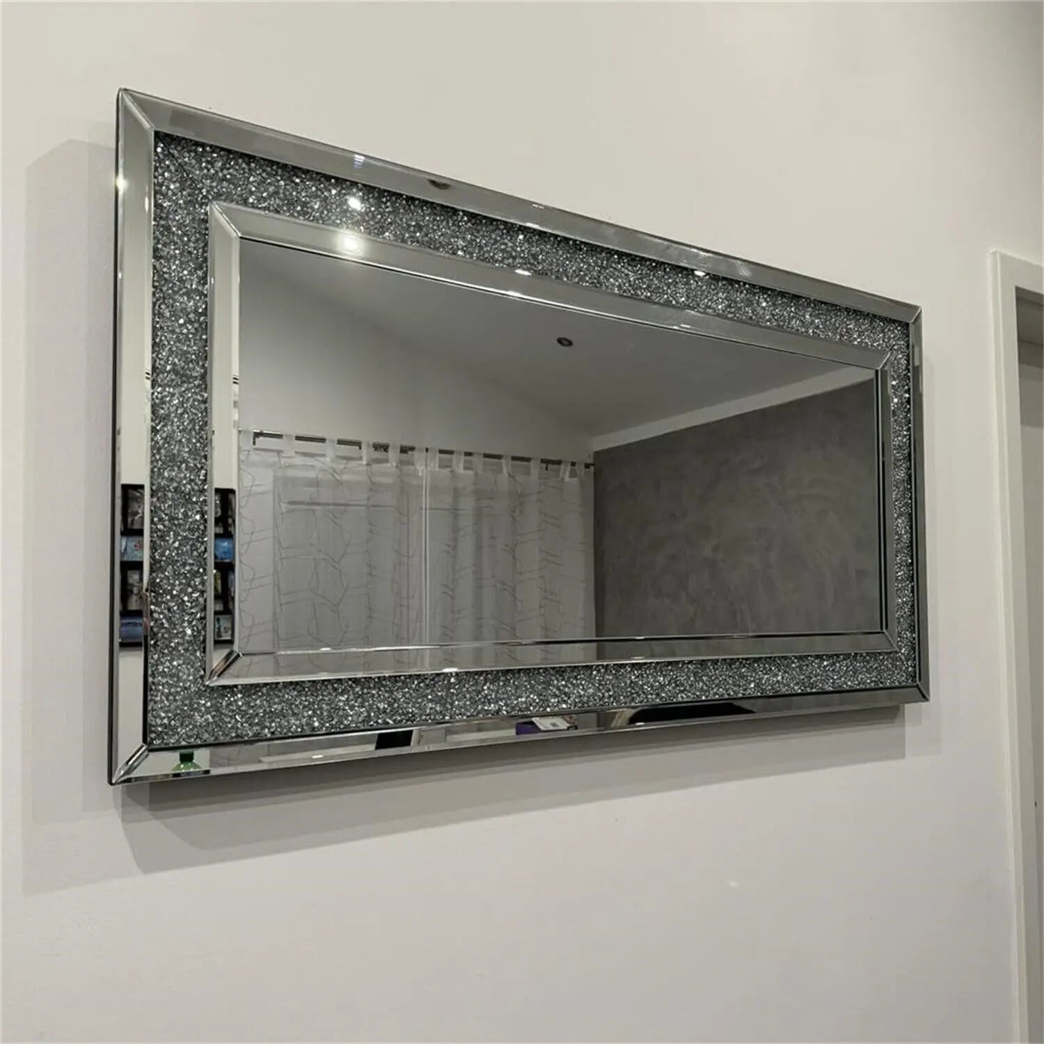Large Decor Mirrors Rectangle Venetian Wall Mirrors Polished Crush Crystal Diamond Edge 120x60x2.5cm for Living Room Hallway