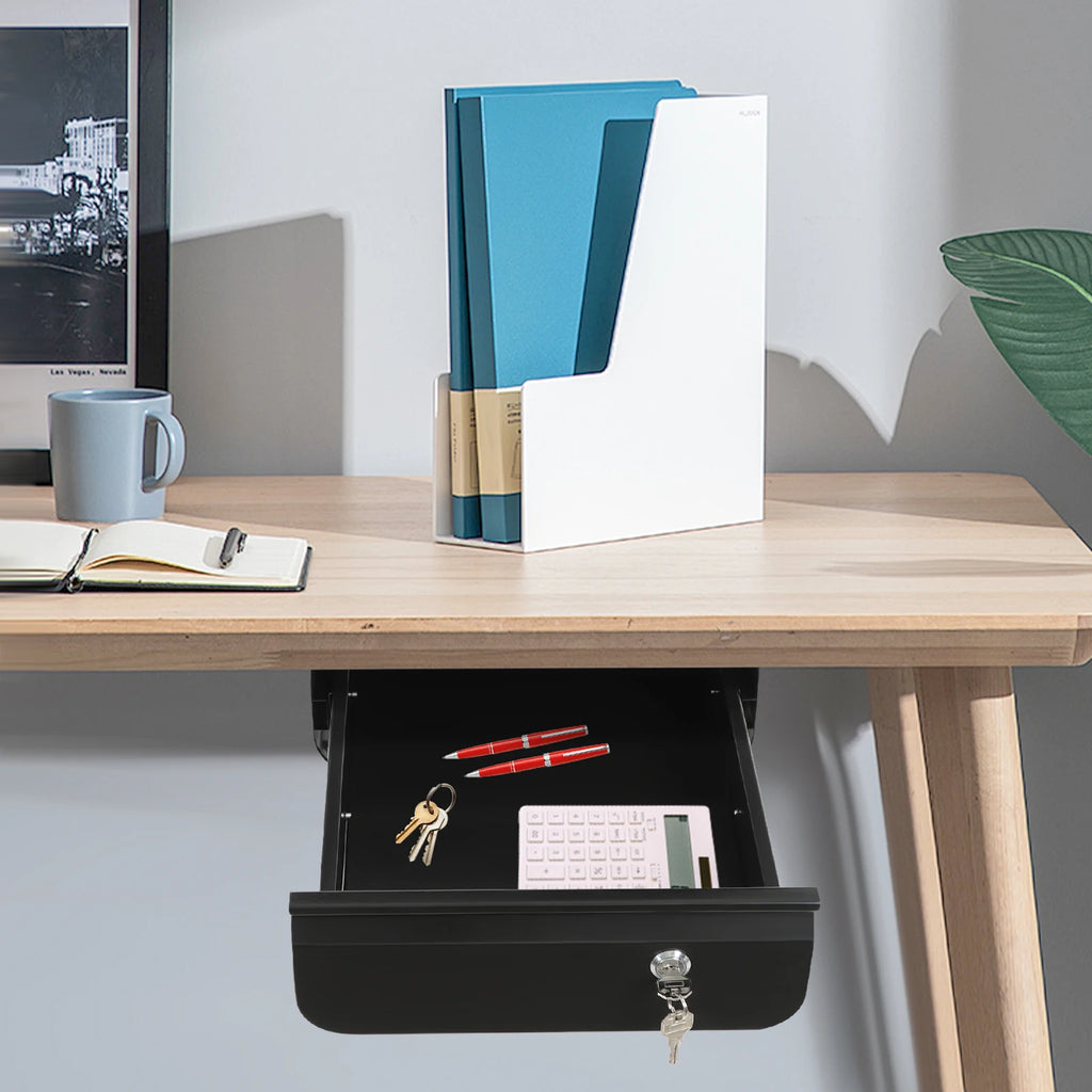 Under Desk Pull-Out Drawer Lockable Sliding Storage Drawer Office Accessories Storage Organizer Undertable Drawer