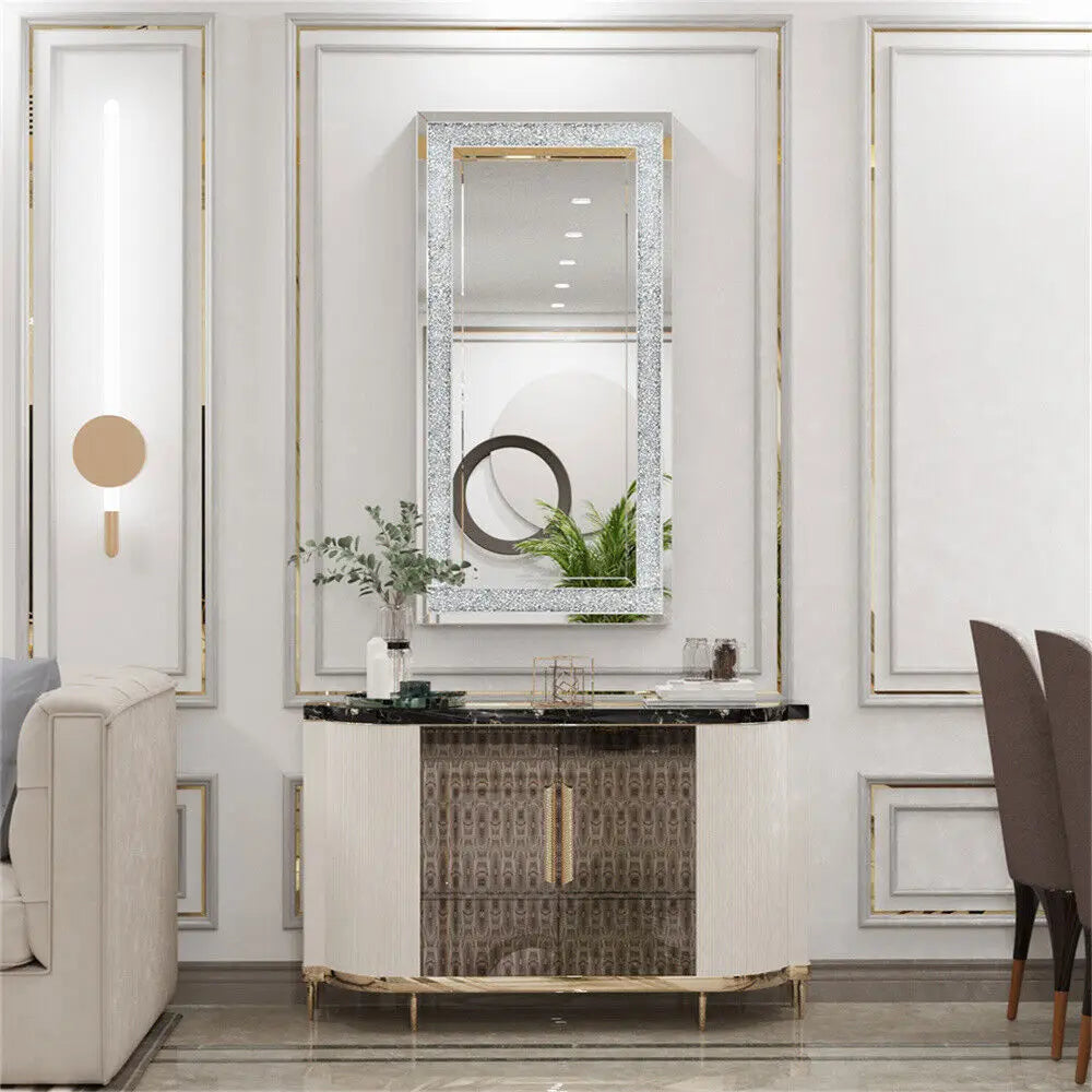 Large Decor Mirrors Rectangle Venetian Wall Mirrors Polished Crush Crystal Diamond Edge 120x60x2.5cm for Living Room Hallway