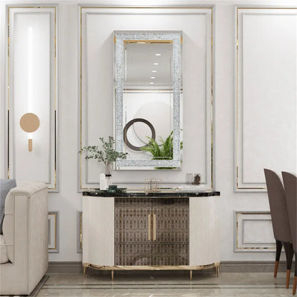 Large Decor Mirrors Rectangle Venetian Wall Mirrors Polished Crush Crystal Diamond Edge 120x60x2.5cm for Living Room Hallway