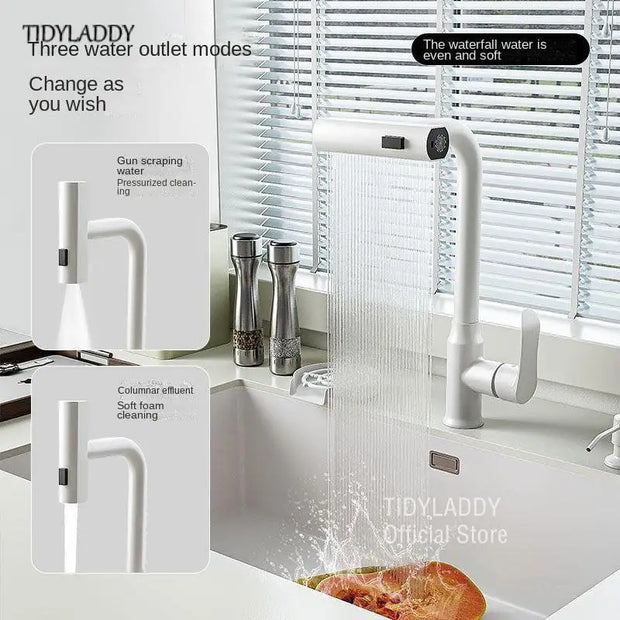 White Stainless Steel Waterfall Kitchen Sink Pull Out Waterfall Faucets Simple Style Kitchen Accessories Kitchenware