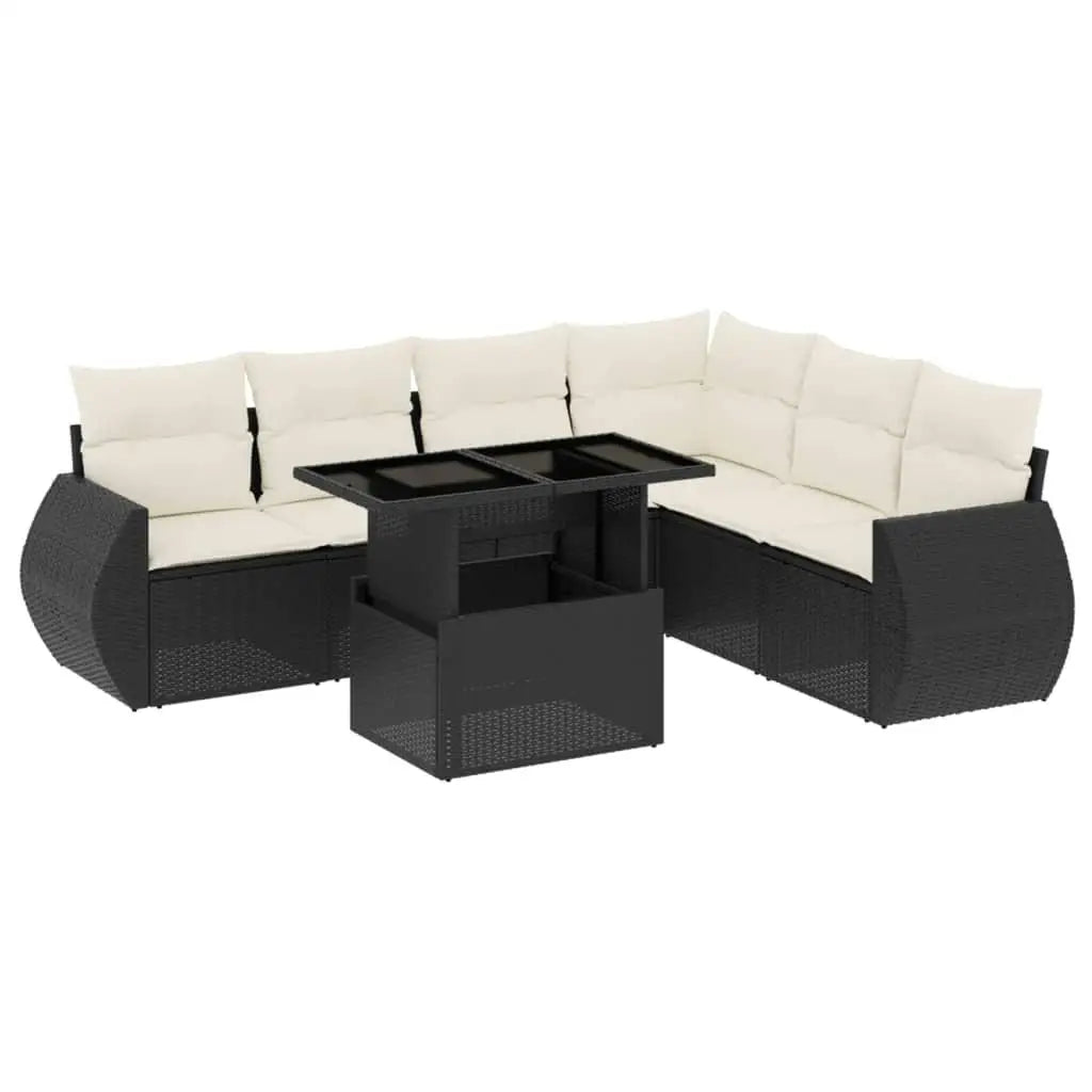 Garden Sofa Set Black Rattan Outdoor Furniture with Powder Coated Steel Frame and Tempered Glass Table