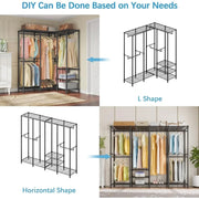 Wire Garment Rack Heavy Duty Clothes Rack for Hanging Clothes, Multi-Functional Bedroom Clothing Rack Freestanding