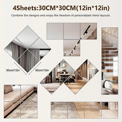 Flexible Acrylic Wall Mirrors Adhesive Mirror Sticker for Home Gym,Bedroom,Bathroom,living Room,Unbreakable Decorative Mirrors