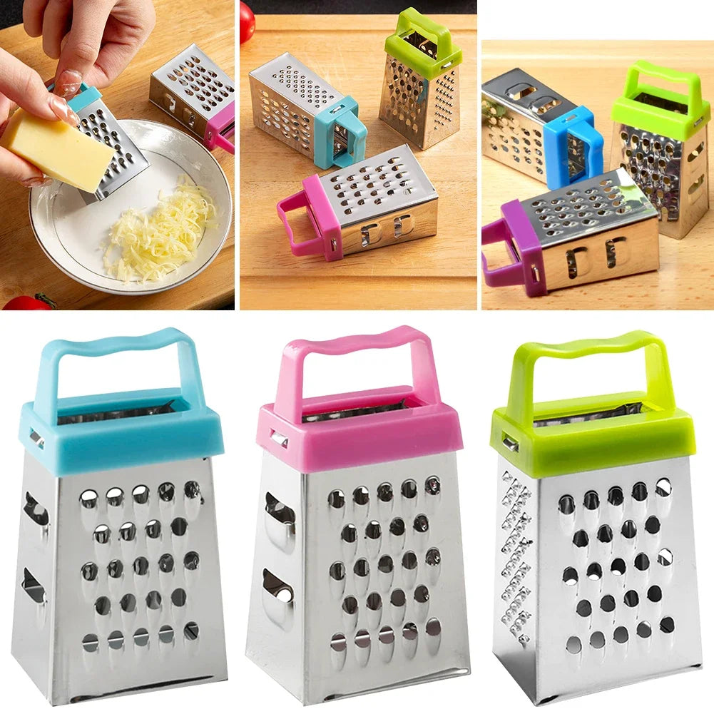 Stainless Steel Four-Sided Grater Non-slip Handle Mini Cheese Grater Multifunctional Garlic Crusher Peelers Kitchen Accessories