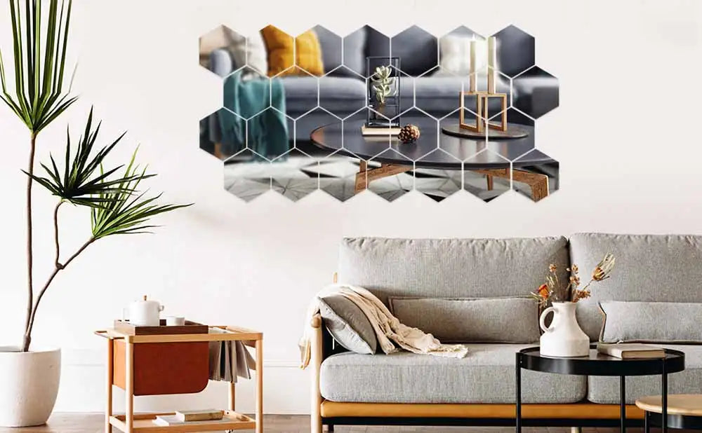 MCDFL Large Hexagonal Mirror Stickers for Bedroom Big Acrylic Wall Mirrors Model Decorative Self-Adhesive Bathroom Soft 3d Tiles