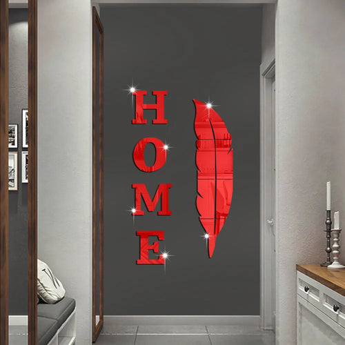 3D Home English Letter Feather Mirror Paste Decoration Room Porch Living Room Background Wall  Mirrors Modern Home Decoration