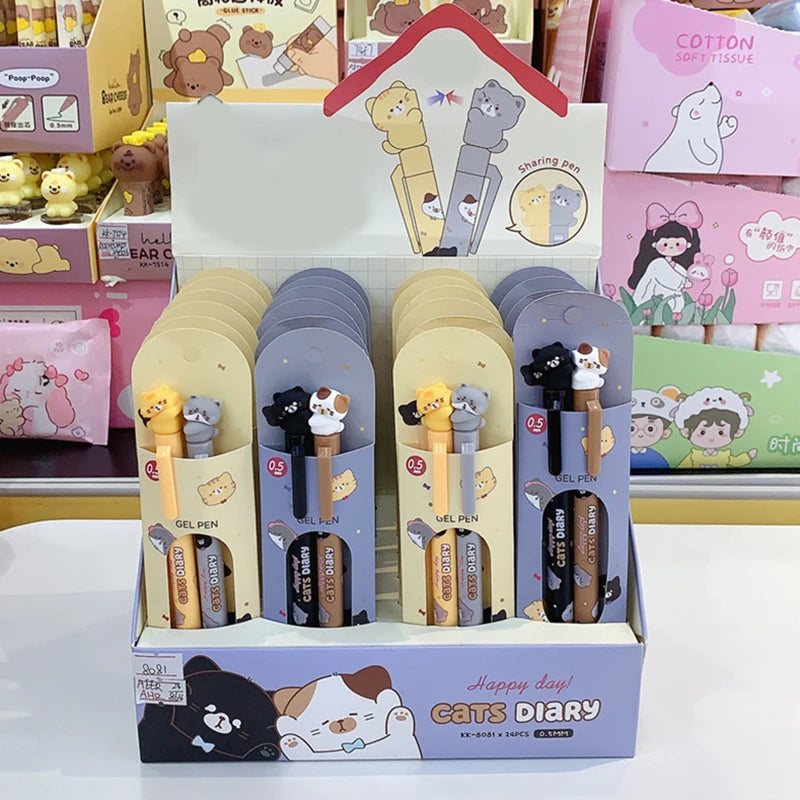 2pcs/box Kawaii Stationery Office Accessories School Supplies Kit Gift Cat Cute Pens Aesthetic Black Ink Gel Pen Ballpoint Pen