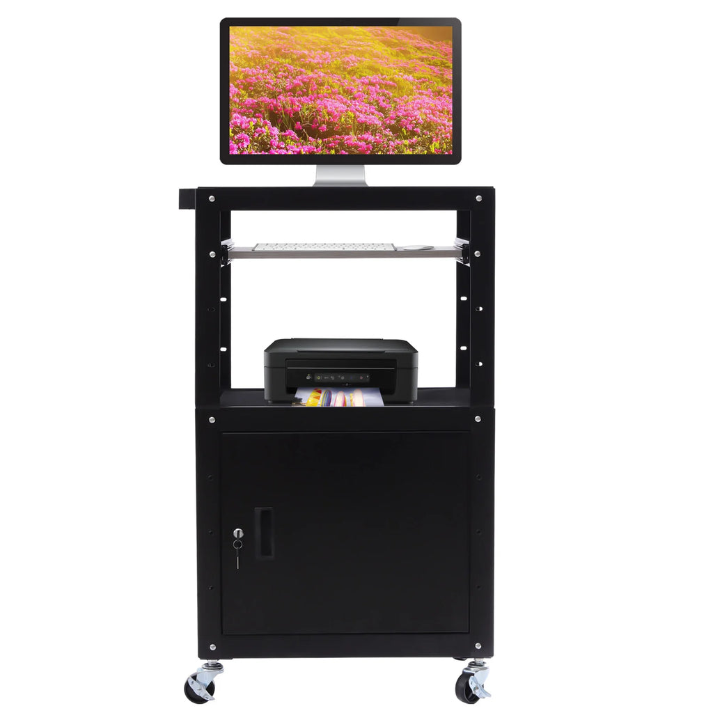 Adjustable Work Cart, 2-in-1 Design with Lockable Cabinet, 360° Wheels, Perfect for Office Devices & Documents
