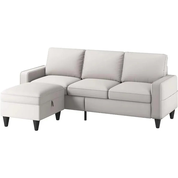 L-Shaped Couch Couches for Living Room, Convertible Sectional Sofa with Storage Ottoman, 3-Seat Sectional Sofas for Living Room