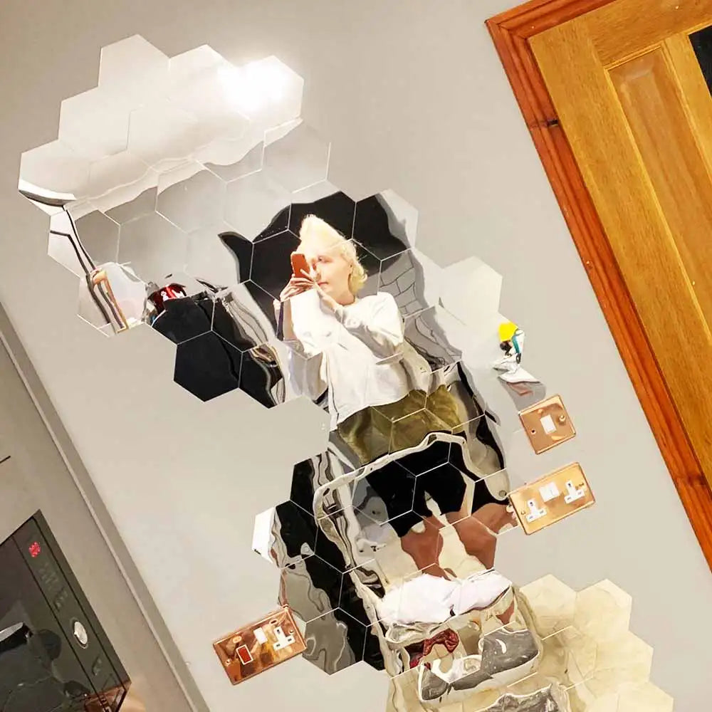 MCDFL Large Hexagonal Mirror Stickers for Bedroom Big Acrylic Wall Mirrors Model Decorative Self-Adhesive Bathroom Soft 3d Tiles