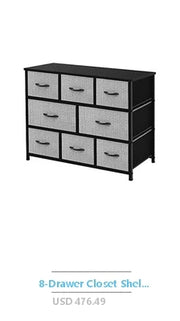 8-Drawer Fabric Dresser Steel Frame Wooden Top Large Capacity Storage Tower Unit Organizer Living Room Non-Woven Sturdy Frame &