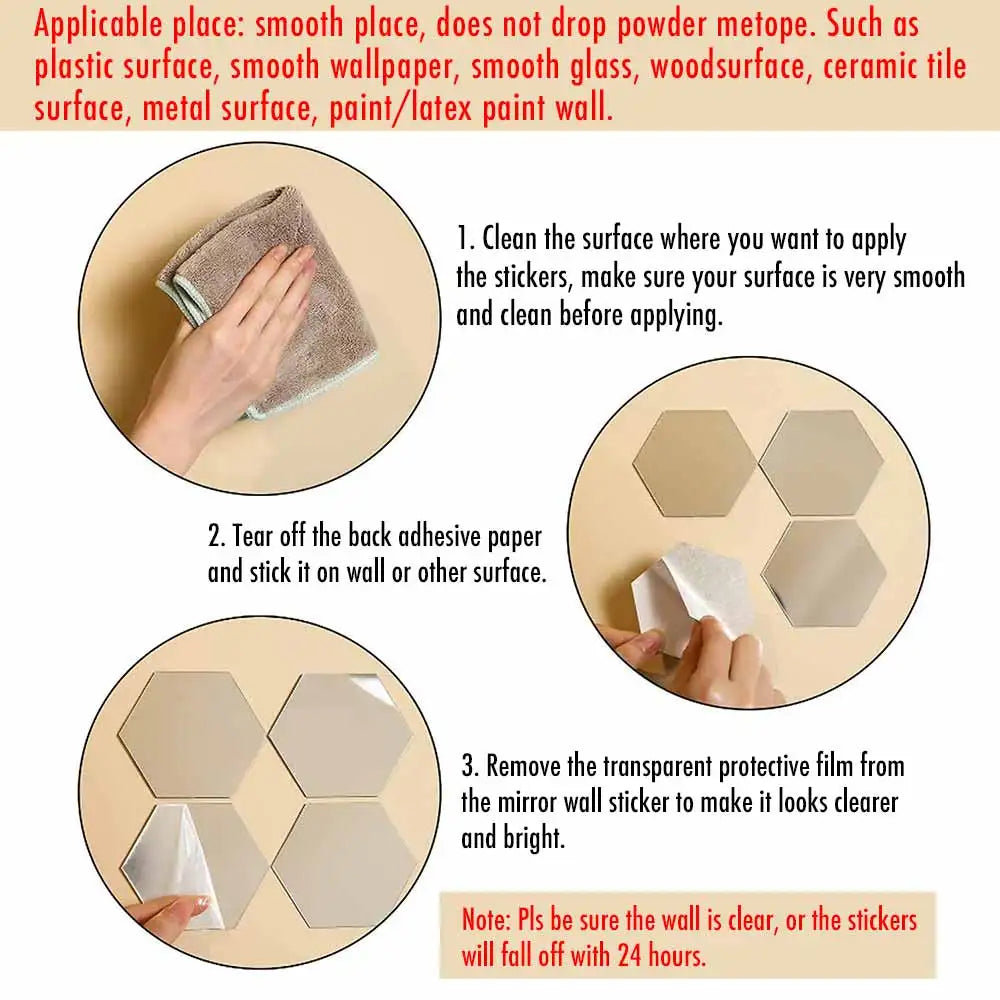 MCDFL Large Hexagonal Mirror Stickers for Bedroom Big Acrylic Wall Mirrors Model Decorative Self-Adhesive Bathroom Soft 3d Tiles