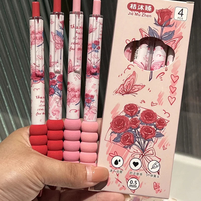 4Pcs Kawaii Butterfly Gel Pen Black Ink ST Nib Writing Smooth Soft Grip Sponge Pen School Office Accessories Stationery Supplies