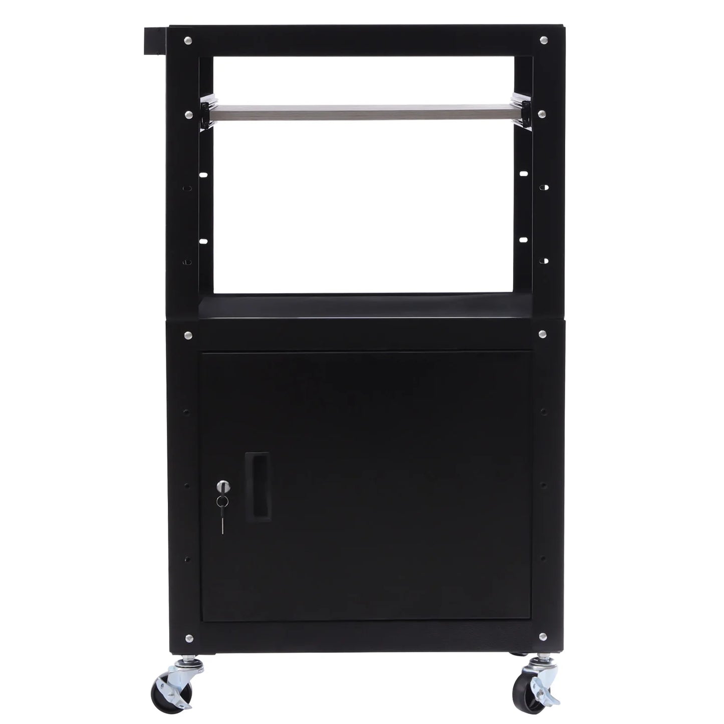 Adjustable Work Cart, 2-in-1 Design with Lockable Cabinet, 360° Wheels, Perfect for Office Devices & Documents