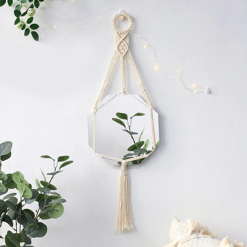 Macrame Mirror Wall Decoration Boho Home Decor Mirrors for Bedroom Wall Mirrors for Living Room Baby Room Decoration Nursery