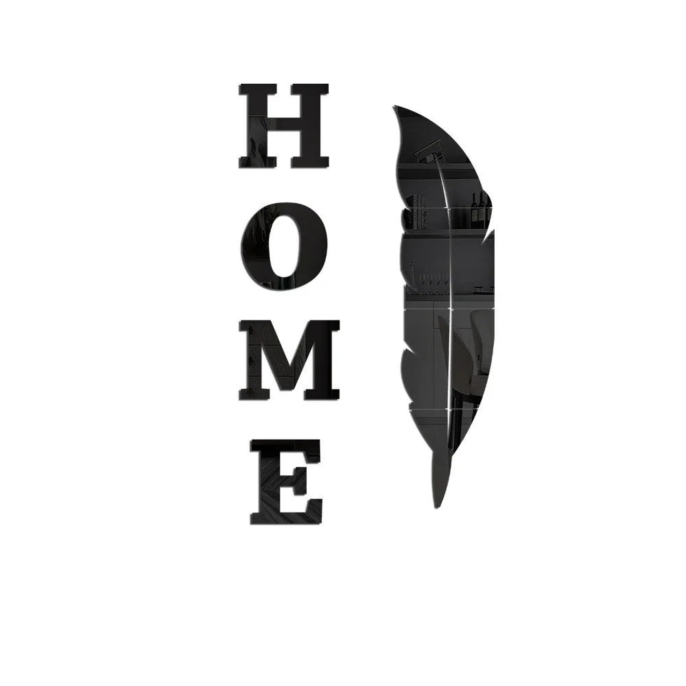 3D Home English Letter Feather Mirror Paste Decoration Room Porch Living Room Background Wall  Mirrors Modern Home Decoration