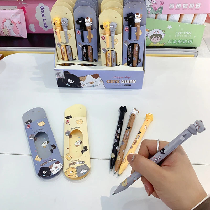2pcs/box Kawaii Stationery Office Accessories School Supplies Kit Gift Cat Cute Pens Aesthetic Black Ink Gel Pen Ballpoint Pen