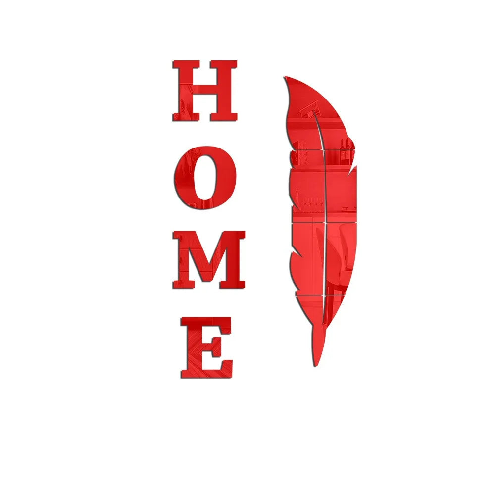 3D Home English Letter Feather Mirror Paste Decoration Room Porch Living Room Background Wall  Mirrors Modern Home Decoration